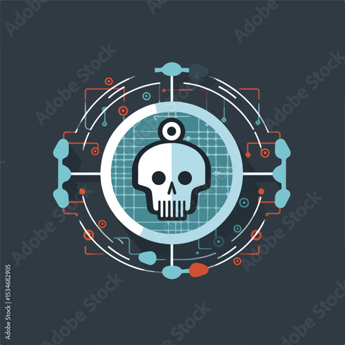 Cyber Security System with Padlock, Computer, Magnifying Glass, and Skull Image for Professionals
