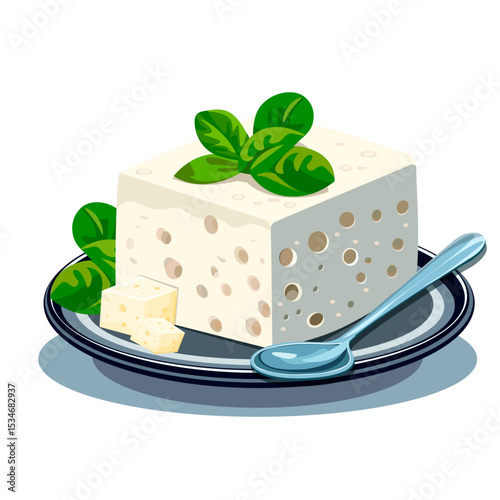 Cheese on a plate with a spoon on no background