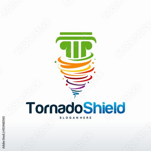 Tornado Shield logo designs, Fortress logo template designs
