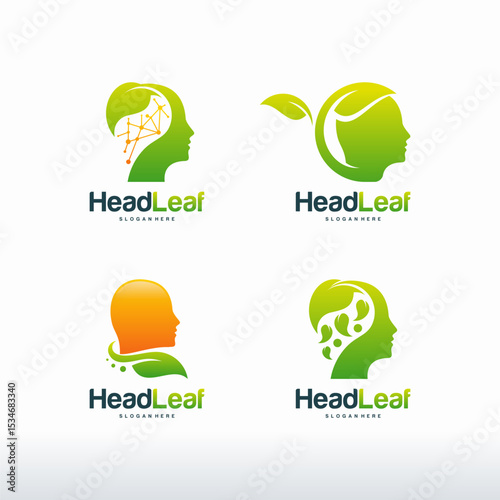 Set of Nature Brain logo designs concept vector, Nature Mind logo template