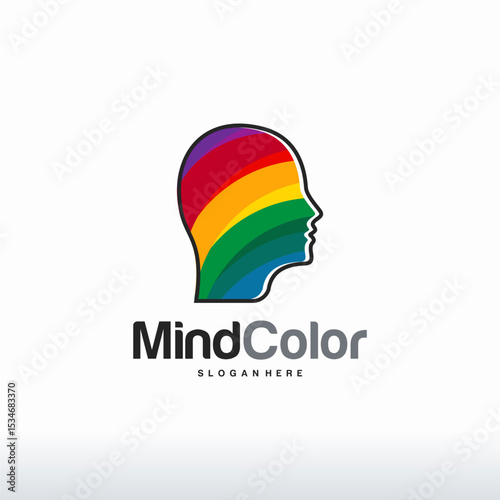 Colorful Head logo designs vector, Creative mind, learning and design icons. Man head, people symbols