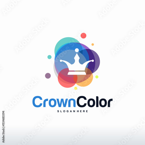 Colorful Crown logo designs concept vector, King Fashion logo template
