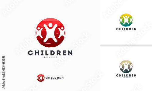 Abstract Circle Children logo template vector, Kids play logo designs symbol