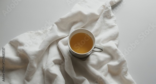 Serene Tea Time: Cup on White Linen