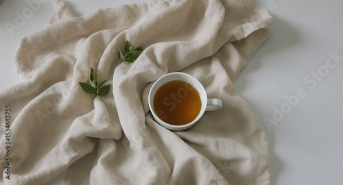 Serene Herbal Tea Still Life on Neutral Linen