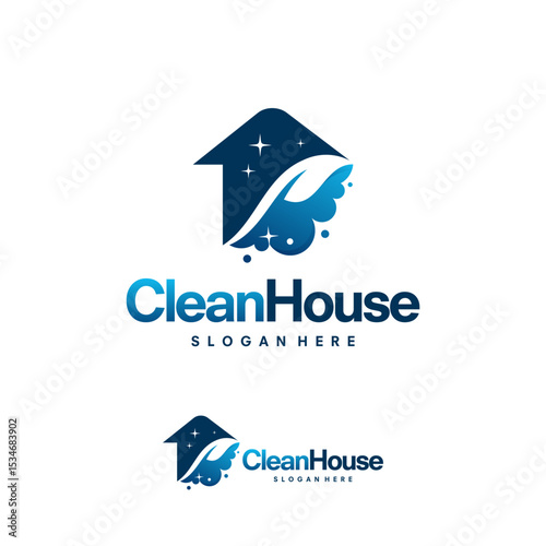 Clean House logo designs with Nature leaf, Cleaning Service logo vector