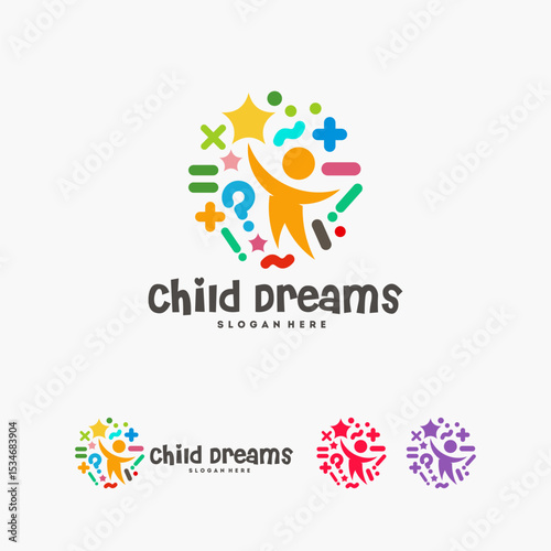 Abstract Circle Child Dreams logo, Child Education logo template, Reach Star symbol