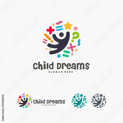 Abstract Circle Child Dreams logo, Child Education logo template, Reach Star symbol