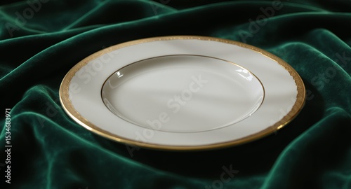 Elegant Empty Plate on Emerald Velvet