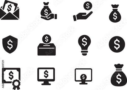 This vector icon set features business, finance, and web symbols for modern design