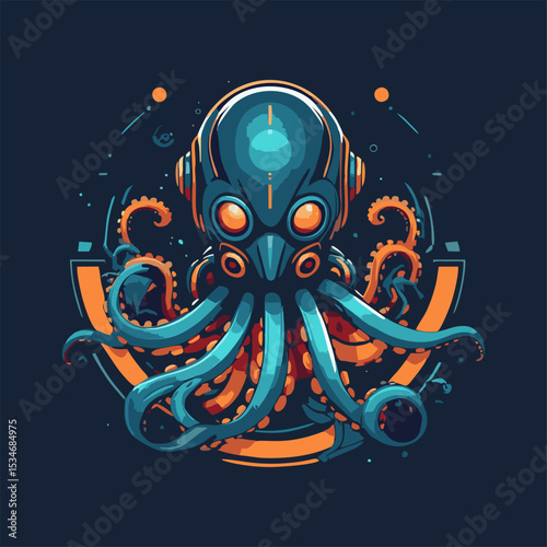 fantasy illustration of a robot octopus, in abstract style