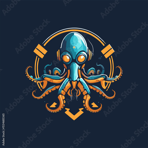 fantasy illustration of a robot octopus, in abstract style