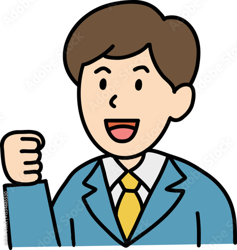 Hand drawn Business people doodle, Cheerful man in a suit giving a thumbs up.