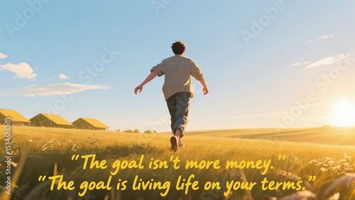 A man running in a field with a quote that says 