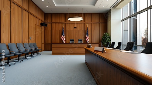 Empty Courtroom Interior with Jury Box photo