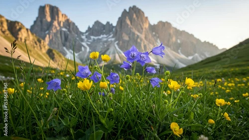 Colorful Wildflowers in Scenic Mountain Landscape during Sunset