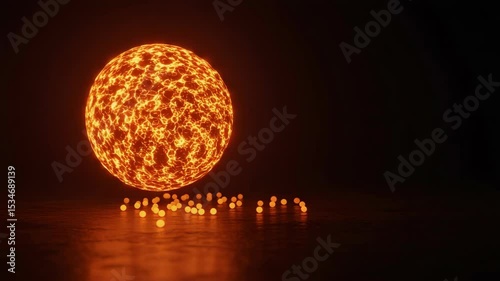Fiery Orb with Glowing Particles on Dark Background for Abstract Art