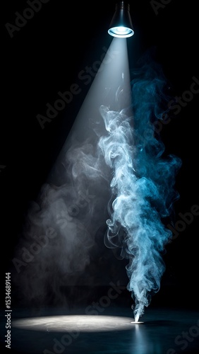 Dramatic stage lighting with blue and white smoke effect