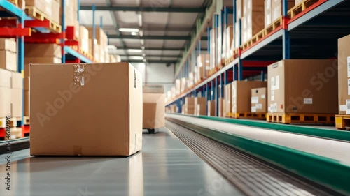 Wallpaper Mural Automated conveyor belt transporting packages in modern warehouse environment Torontodigital.ca
