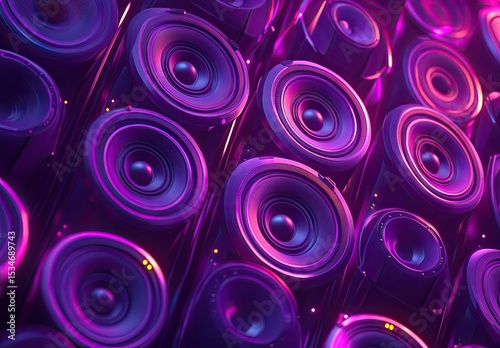 Purple speaker array, vibrant, 3D design