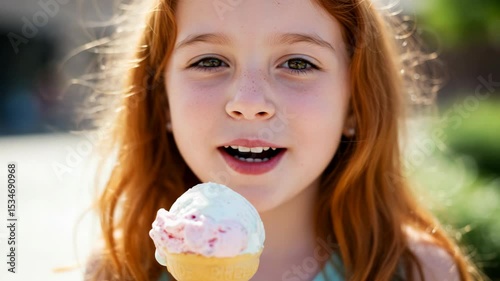 Happy Girl Enjoying Ice Cream on a Sunny Day in the Park