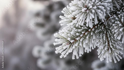 Frosted Pine Needle Close-Up in Winter Wonderland Setting