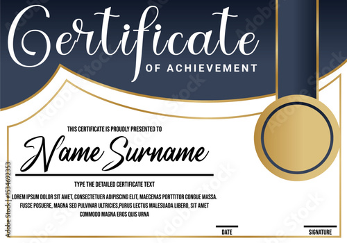 Award certificate template, blue and black colors. modern certificate