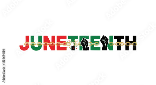 Juneteenth design with clenched fists and Pan-African flag elements
