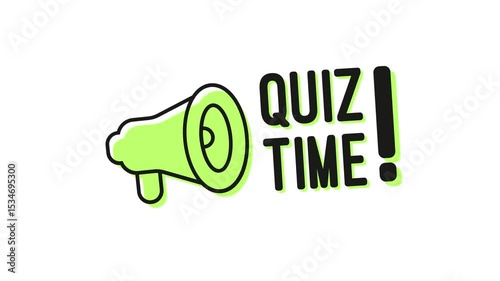 Modern Cartoon Style Quiz Time Megaphone Loudspeaker Announcement, Text Message, throbbing and swaying