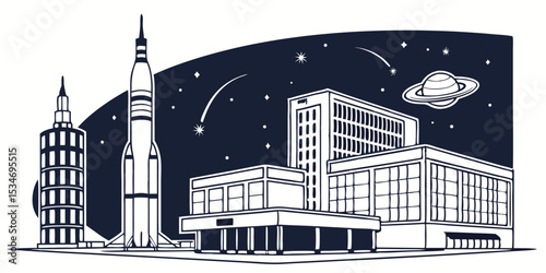 Aerospace City Silhouette – Huntsville with Rocket Center and Redstone Arsenal