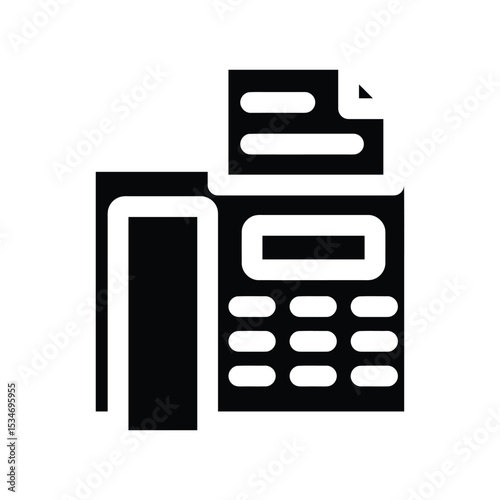 Fax Machine Icon, Black Office Equipment Vector.