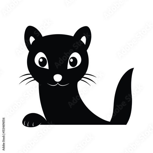 Weasel silhouette with large expressive eyes and front paws visible vector illustration.