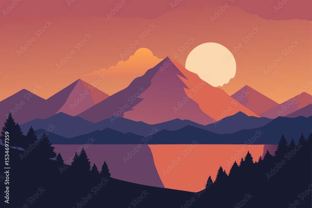 Naklejka premium sunset in the mountains