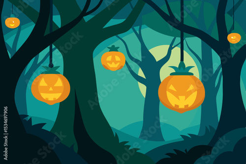 halloween background with pumpkin and bats