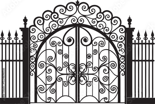 This collection of black and white images showcases various gate designs, ranging from simple entryways to more elaborate and decorative structures.