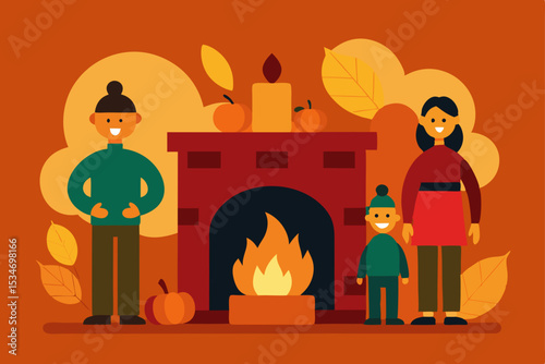 vector illustration of a fireplace with christmas tree
