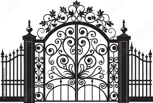 This collection of black and white images showcases various gate designs, ranging from simple entryways to more elaborate and decorative structures.