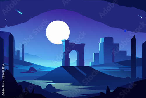 night city landscape with moon