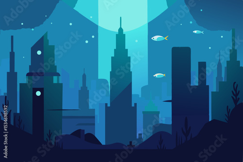 night city with moon