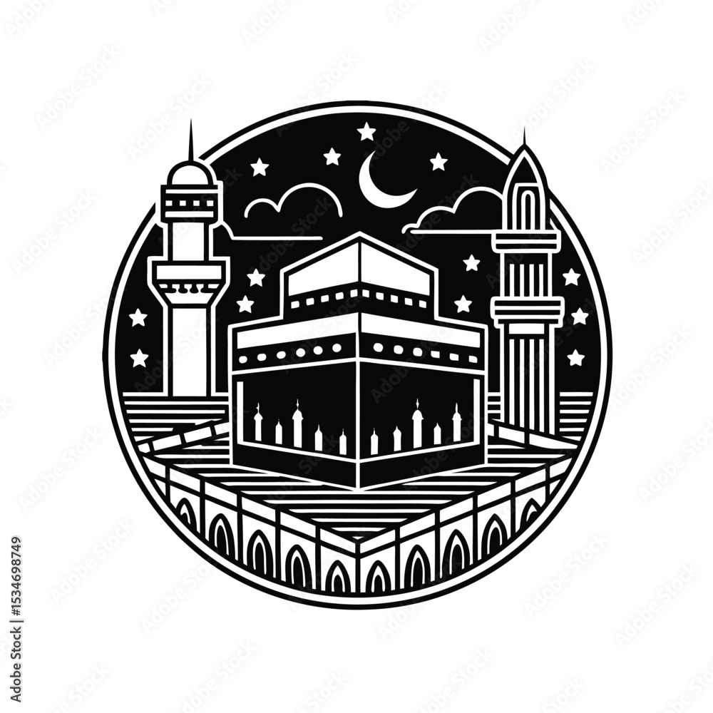 Fototapeta premium Haramain (Kaaba & Masjid an-Nabawi) Line Art