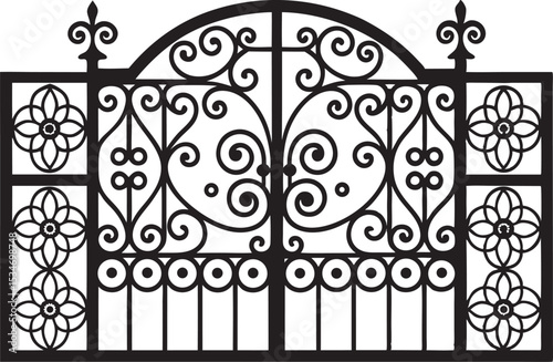 This collection of black and white images showcases various gate designs, ranging from simple entryways to more elaborate and decorative structures.