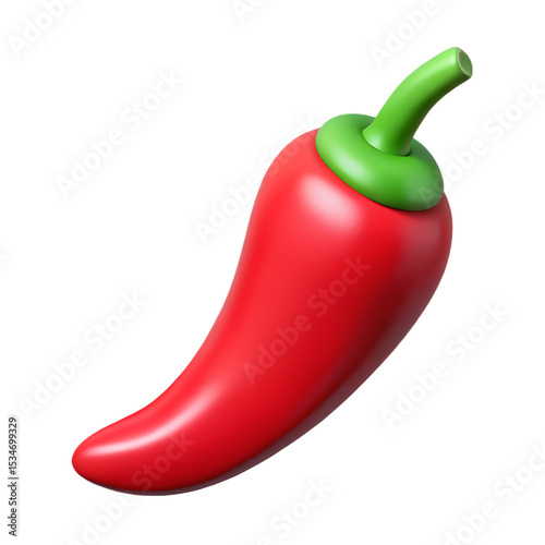3 D Render Red Chili Pepper Icon Green Stem Isolated Black Background image