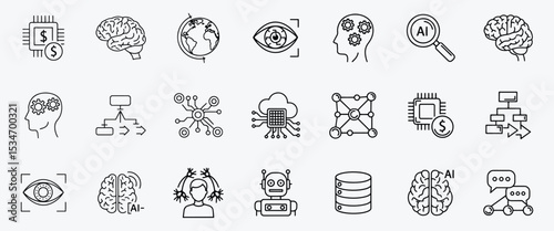 Machine Learning and AI Thin Line Icons Collection for Modern Technology Designs