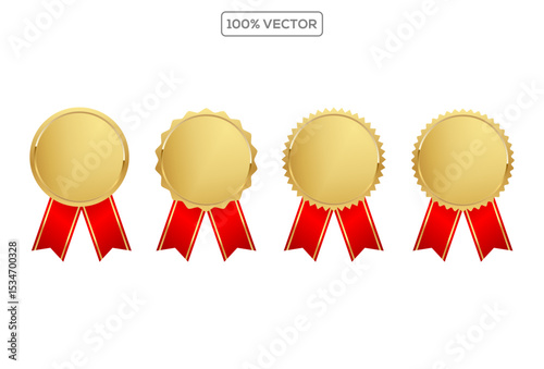 Award golden variation medals 3d realistic vector color illustration on transparant background