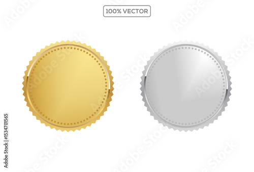 Award golden, silver blank medals 3d vector realistic illustration. medals or buttons isolated on transparant background.