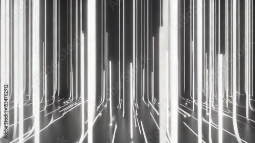 Abstract depiction of glowing vertical lines creating a futuristic atmosphere in a dark space