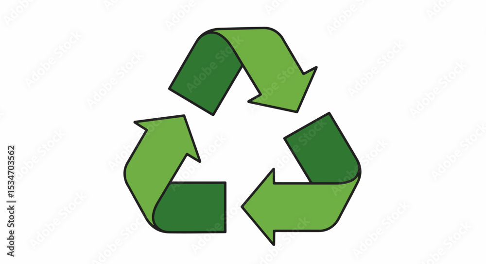 Obraz premium Green recycling symbol with black outline on neutral background