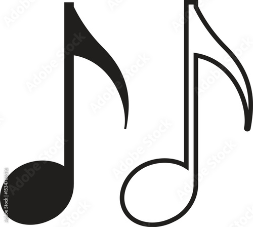 Music notes icon set. Poised flat and line symbol photograph, emphasized by defined bold, musically perfect, clarity, horizontal, sound collection isolated on transparent background, used for web.
