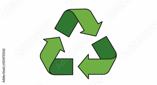 Green recycling symbol with black outline on neutral background