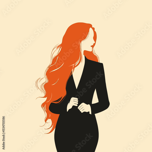 Vintage woman with red hair flat vector design